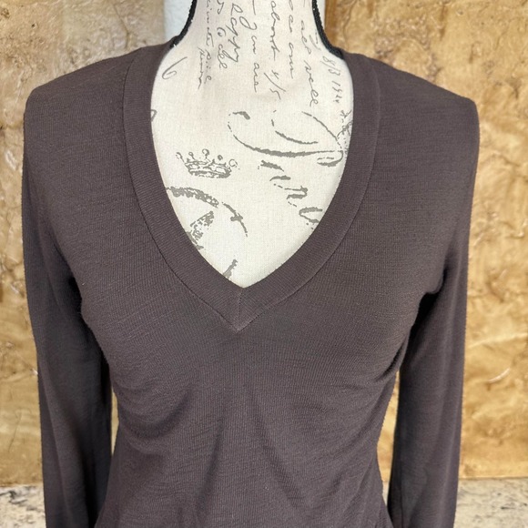 Monrow Super Soft Mini Wrap Dress XS Long Sleeve Tie Front Ruched Brown Knit USA - Picture 4 of 12